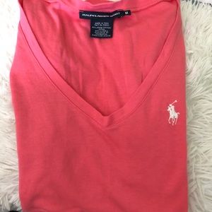 RALPH LAUREN LIKE NEW SZ M PINK ROUND V-NECK SHIRT